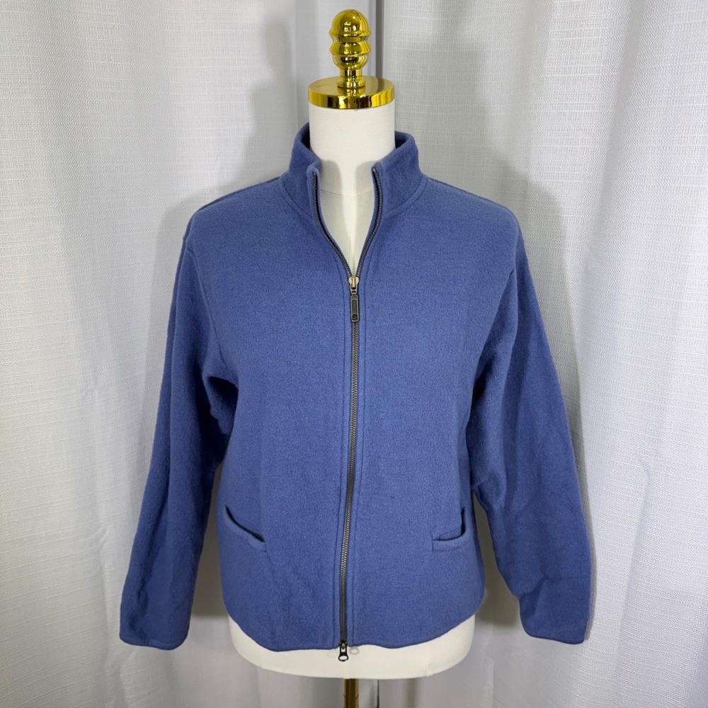 Woolrich Womens Blue Haze 100% Wool Full Zip Sweatshirt Size L 9122